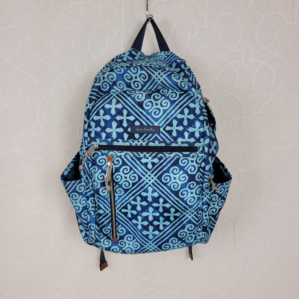 Vera Bradley Lighten Up Grand Cuban‎ Tiles Womens Backpack Blue Laptop Bag